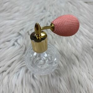 Derwent Handmade Lead Crystal Perfume Atomizer Bottle Squeeze Bulb Pink Gold